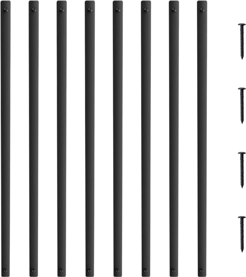 VEVOR Staircase Metal Balusters, 32.28" x 1" x 0.2" Flat Aluminum Alloy Decorative Banister Spindles, 51 Pack Deck Baluster with Screws, Classic Hollow Deck Railing Satin Black Powder Coated for Porch