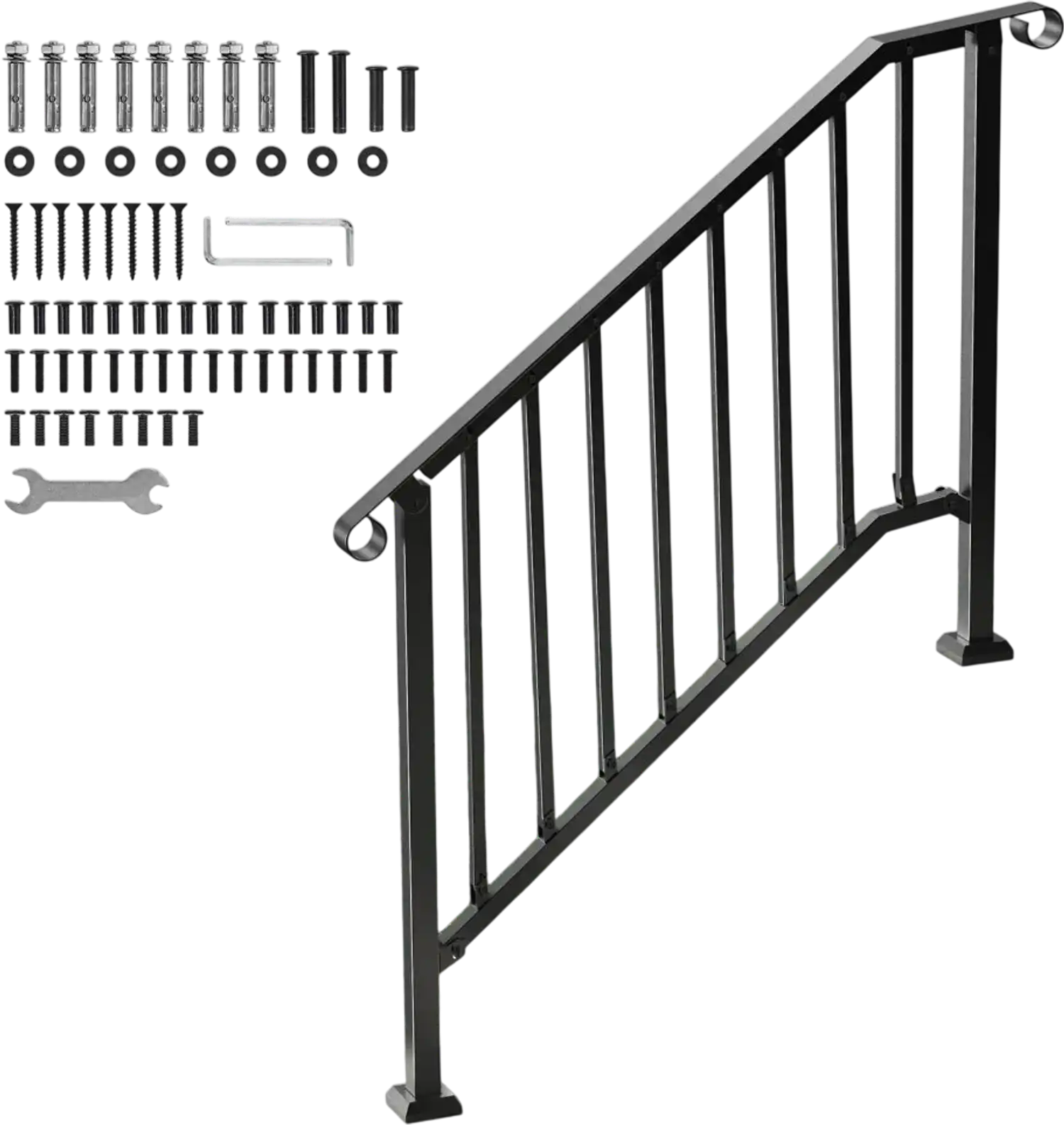 Vevor Handrail Outdoor Steps 3-4 Step Stair Rail Kit Black Retro Arch New