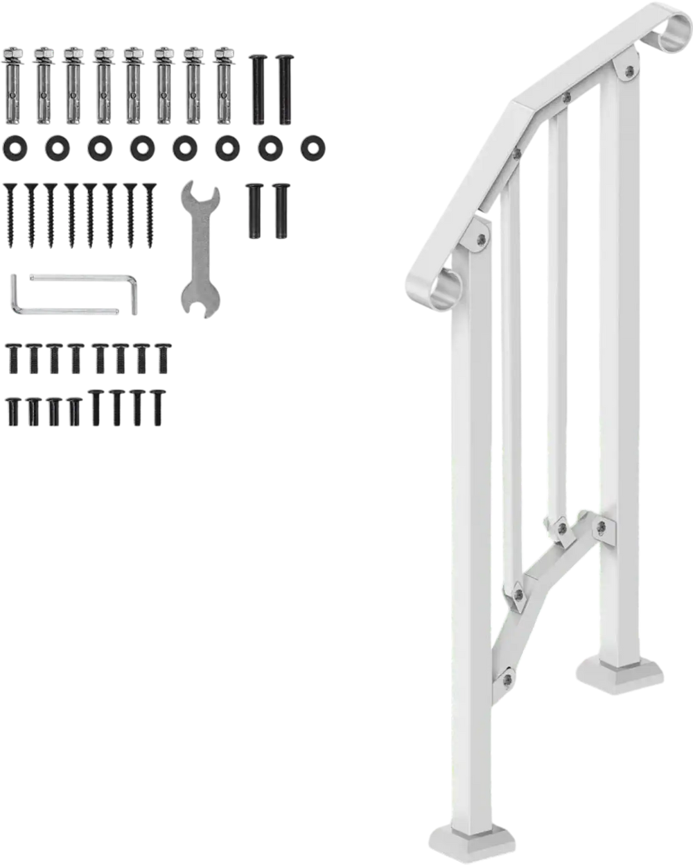 VEVOR Handrails for Outdoor Steps, 1-2 Step Stair Hand Rail Kit, Transitional Carbon Steel Railings with Installation Kit, Stair Rails for Seniors, Concrete Steps & Porch & Deck, White Retro Arch