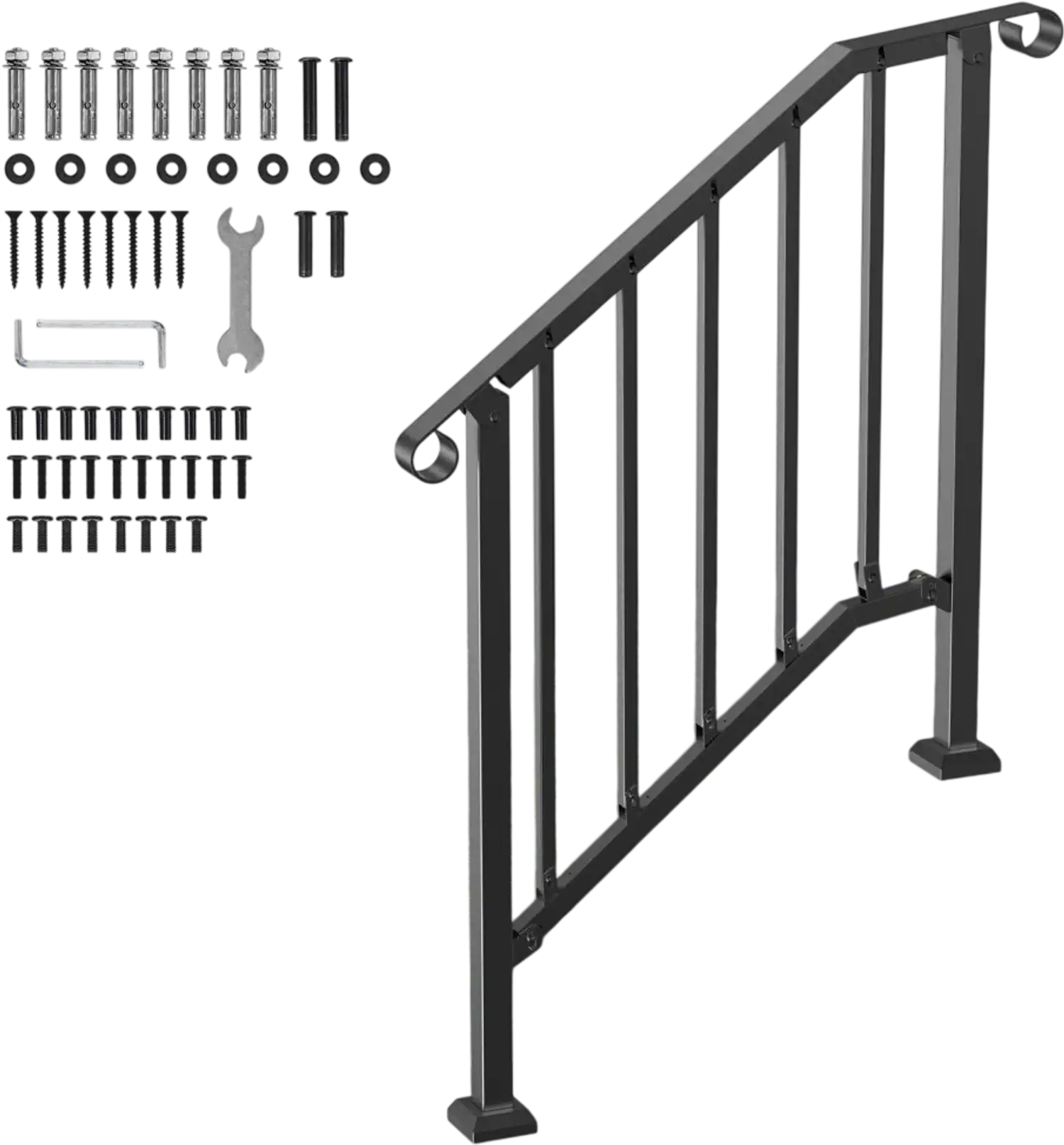 Vevor Handrail Outdoor Step Handrails for 2-3 Steps Black Retro Arch New