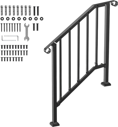 Vevor Handrail Outdoor Step Handrails for 2-3 Steps Black Retro Arch New