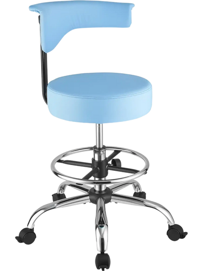 VEVOR Rolling Stool with Back Support, 500 lbs Weight Capacity, Height Adjustable, Thick Cushion Ergonomic PU Leather Seat, 360° Swivel Round Rolling Stool Chair for Dental, Salon, Clinic, Blue