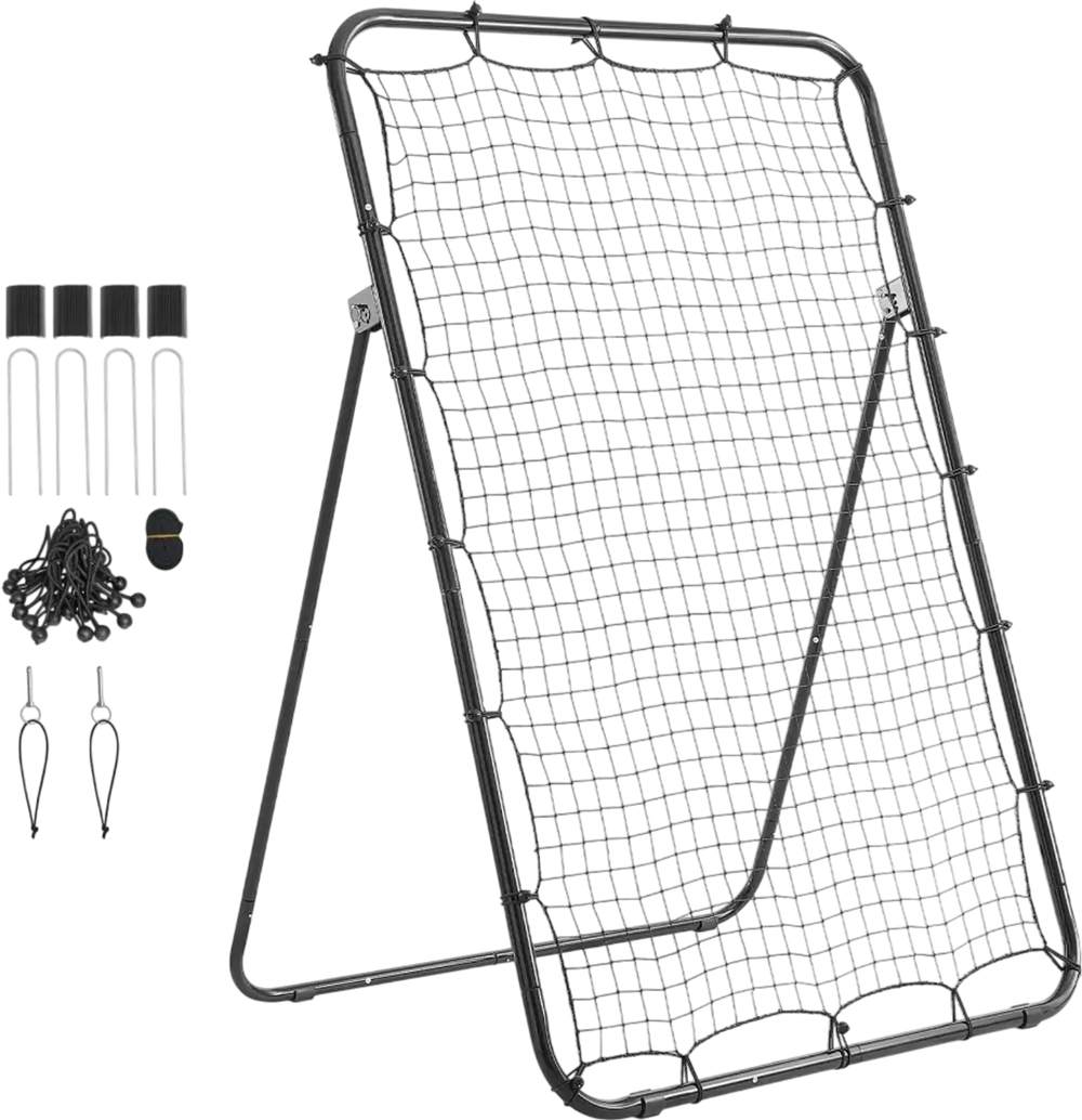 VEVOR Baseball Softball Rebounder Net 4 x 6 ft Pitch Back Trainer Target, 5 Adjustable Angles with Strike Zone, Steel Frame, Bounce Back Net for Pitching & Fielding Training, Return Practice