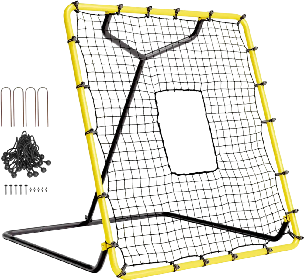 VEVOR Baseball And Softball Rebounder Net, 4 x 4.5 Feet PitchBack Baseball Nest for Pitching and Fielding Training, Pitch Return Trainer Rebound Net with Pitching Target, 4 Adjustable Angles