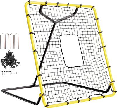 VEVOR Baseball And Softball Rebounder Net, 4 x 4.5 Feet PitchBack Baseball Nest for Pitching and Fielding Training, Pitch Return Trainer Rebound Net with Pitching Target, 4 Adjustable Angles