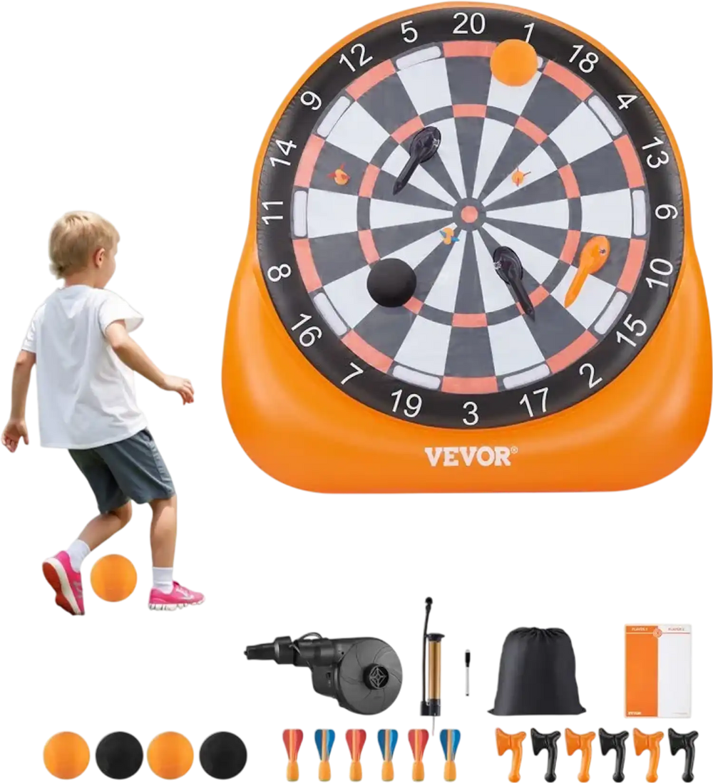 VEVOR Inflatable Soccer Dart Board, over 6 ft High Giant Soccer Dart Board with 4 Kick Balls 6 Darts 6 Axe & Air Pump, 3-Min Setup, Ideal for Giant Yard Games, Giant Kick Darts Game, Soccer Dart Game