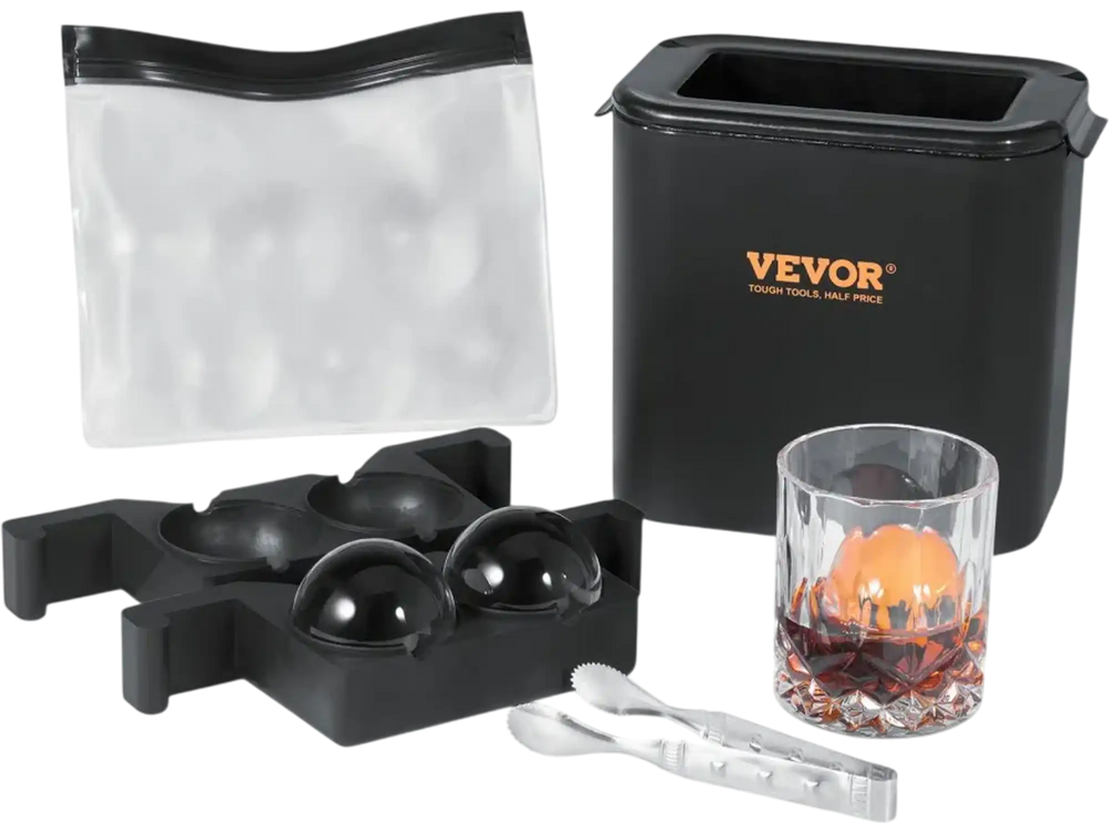 VEVOR Ice Ball Maker, Crystal Clear Ice Ball Maker 2.36inch Ice Sphere Maker with Storage Bag and Ice Clamp, Round Clear Ice Cube 2-Cavity Ice Press Maker for Whiskey Scotch Cocktail Brandy