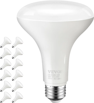 VEVOR BR30 Flood Light Bulb, 12 Pack LED Indoor Flood Lights, 850 Lumens LED Flood Light Bulbs, E26 Standard Base, 3000K Warm Light, 15,000 Hour Lifetime, Stepless Dimmable Recessed Can Light Bulbs