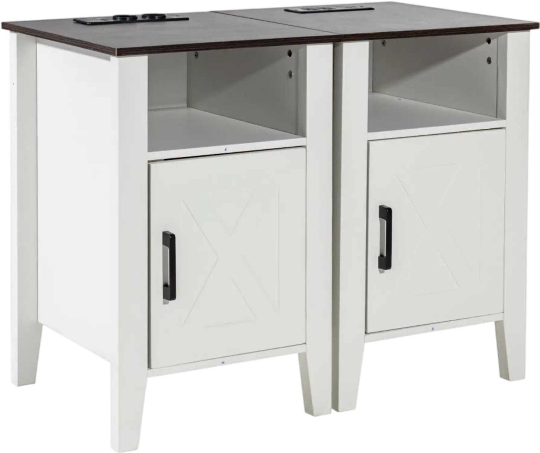 Vevor End Table Farmhouse Nightstand Set of 2 with Charging Station White New