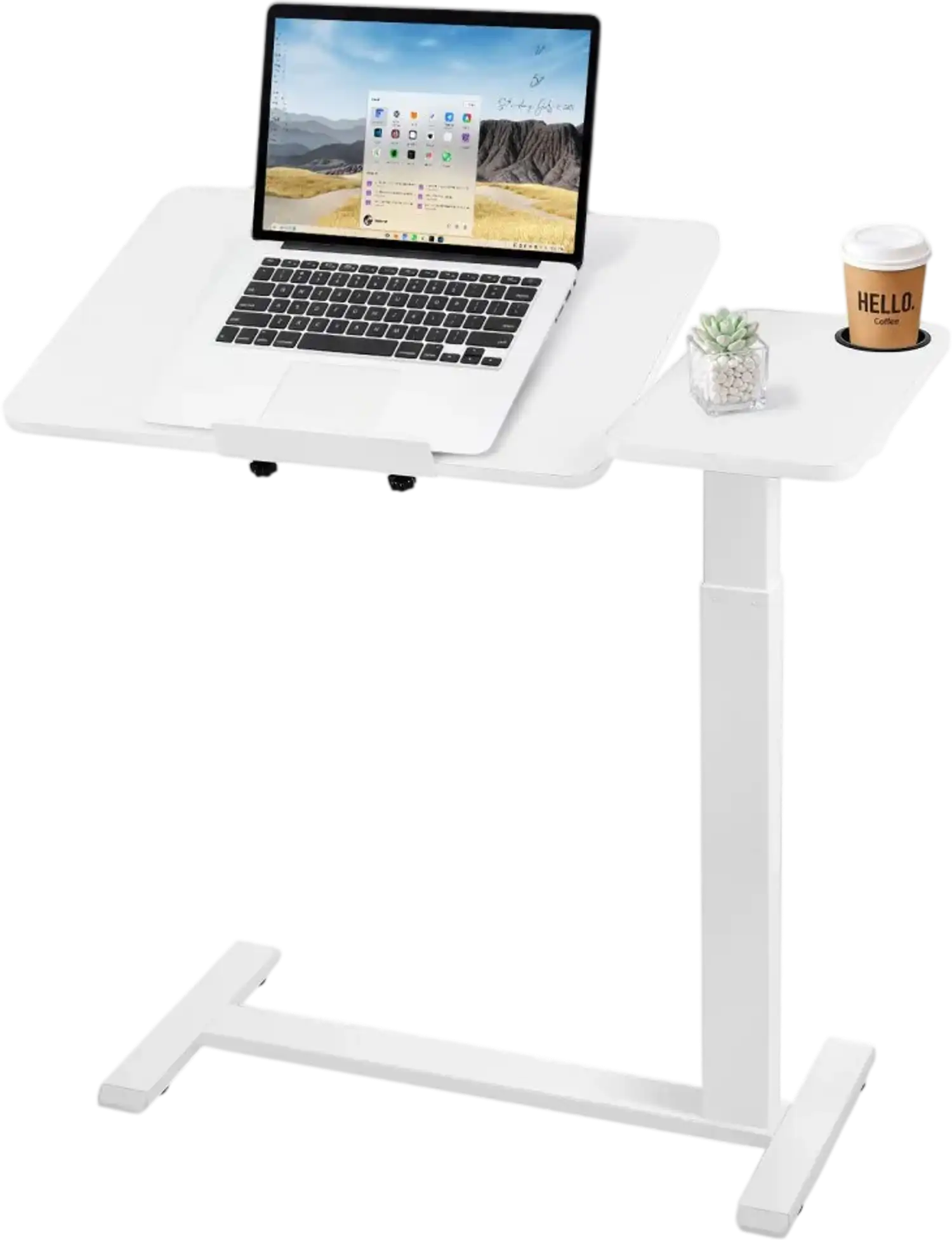 Vevor Overbed Table Mobile Bedside Table with Wheels White Height Adjustable Rolling Laptop Desk New
