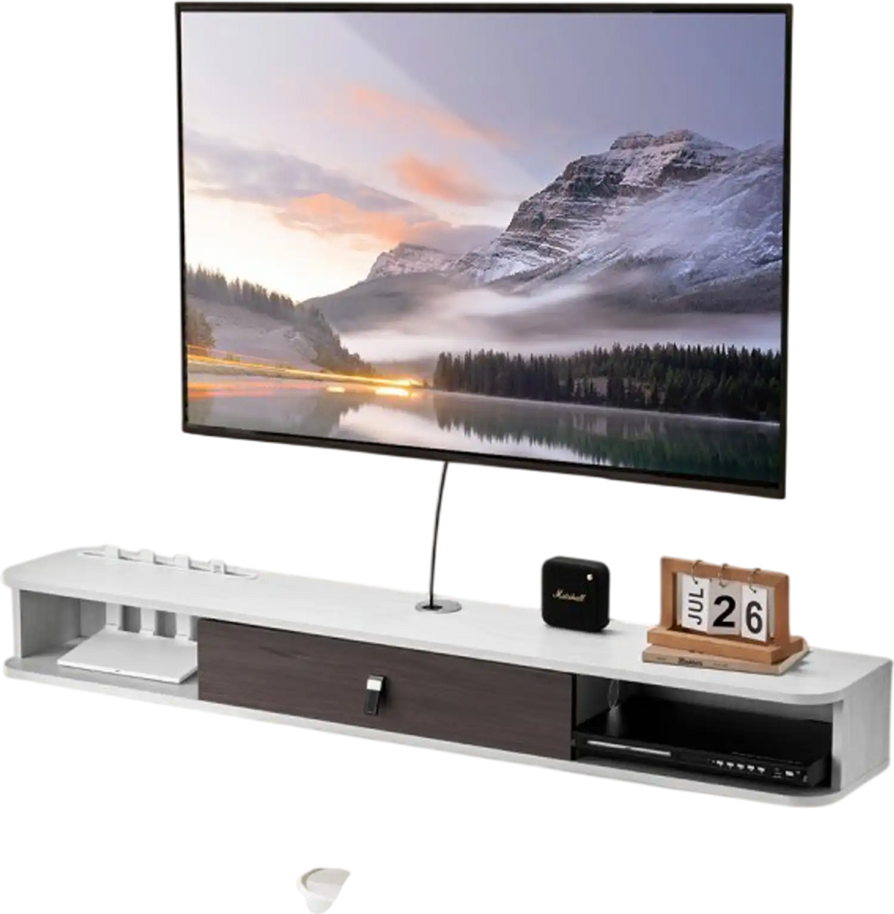 VEVOR Floating TV Stand, 55 in Wall Mount Entertainment Center with Cable Hole, Modern Floating TV Shelf with Storage Cabinet, Particle Board Console for DVD Player, Cable Box, Game Console, White