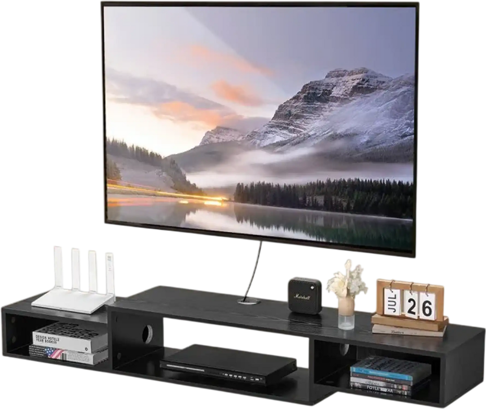 VEVOR Floating TV Stand, 59" Wall Mount Entertainment Center with Power Outlet & Cable Hole, Modern Floating TV Shelf with Storage Cabinet for DVD Player, Cable Box, Game Console, TV Accessory, Black