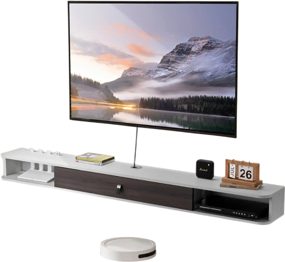 VEVOR Floating TV Stand, 70 in Wall Mount Entertainment Center with Cable Hole, Modern Floating TV Shelf with Storage Cabinet, Particle Board Console for DVD Player, Cable Box, Game Console, White