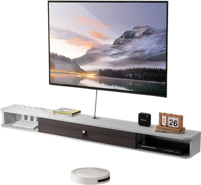 VEVOR Floating TV Stand, 70 in Wall Mount Entertainment Center with Cable Hole, Modern Floating TV Shelf with Storage Cabinet, Particle Board Console for DVD Player, Cable Box, Game Console, White