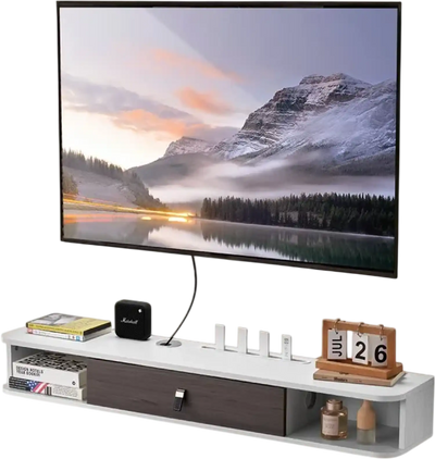 VEVOR Floating TV Stand, 47 in Wall Mount Entertainment Center with Cable Hole, Modern Floating TV Shelf with Storage Cabinet, Particle Board Console for DVD Player, Cable Box, Game Console, White