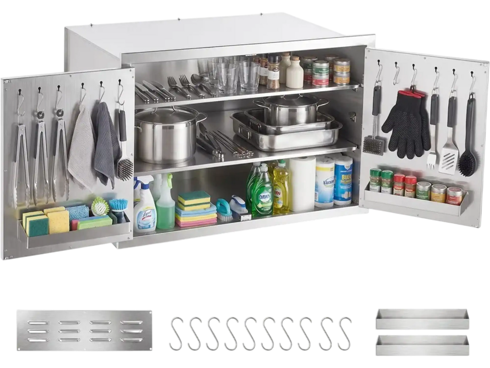VEVOR Outdoor Kitchen Cabinet, 30"W x 20"H x 20"D, 3-Tier Storage Shelves, for BBQ Island Storage, Patio Bars and Grill Station, with Handle, Built-In BBQ Island Drawers Organize Cookware Accessories