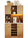 VEVOR Wine Cabinet, Coffee Bar Cabinet with 9 Wine Bottle Racks, Modern Buffet Sideboard with Glass Holder, LED Light, Charging Station, for Home Kitchen, Living Room, Dining Room, Natural Wood Finish