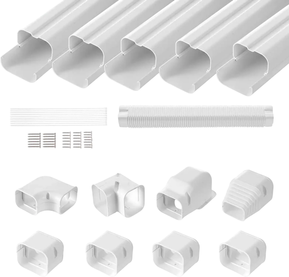 VEVOR Mini Split Line Set Cover 3-inch W 10Ft L, PVC Decorative Pipe Line Cover For Air Conditioner with 5 Straight Ducts & Full Components Easy to Install, Paintable for Heat Pumps, White
