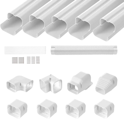 VEVOR Mini Split Line Set Cover 3-inch W 10Ft L, PVC Decorative Pipe Line Cover For Air Conditioner with 5 Straight Ducts & Full Components Easy to Install, Paintable for Heat Pumps, White