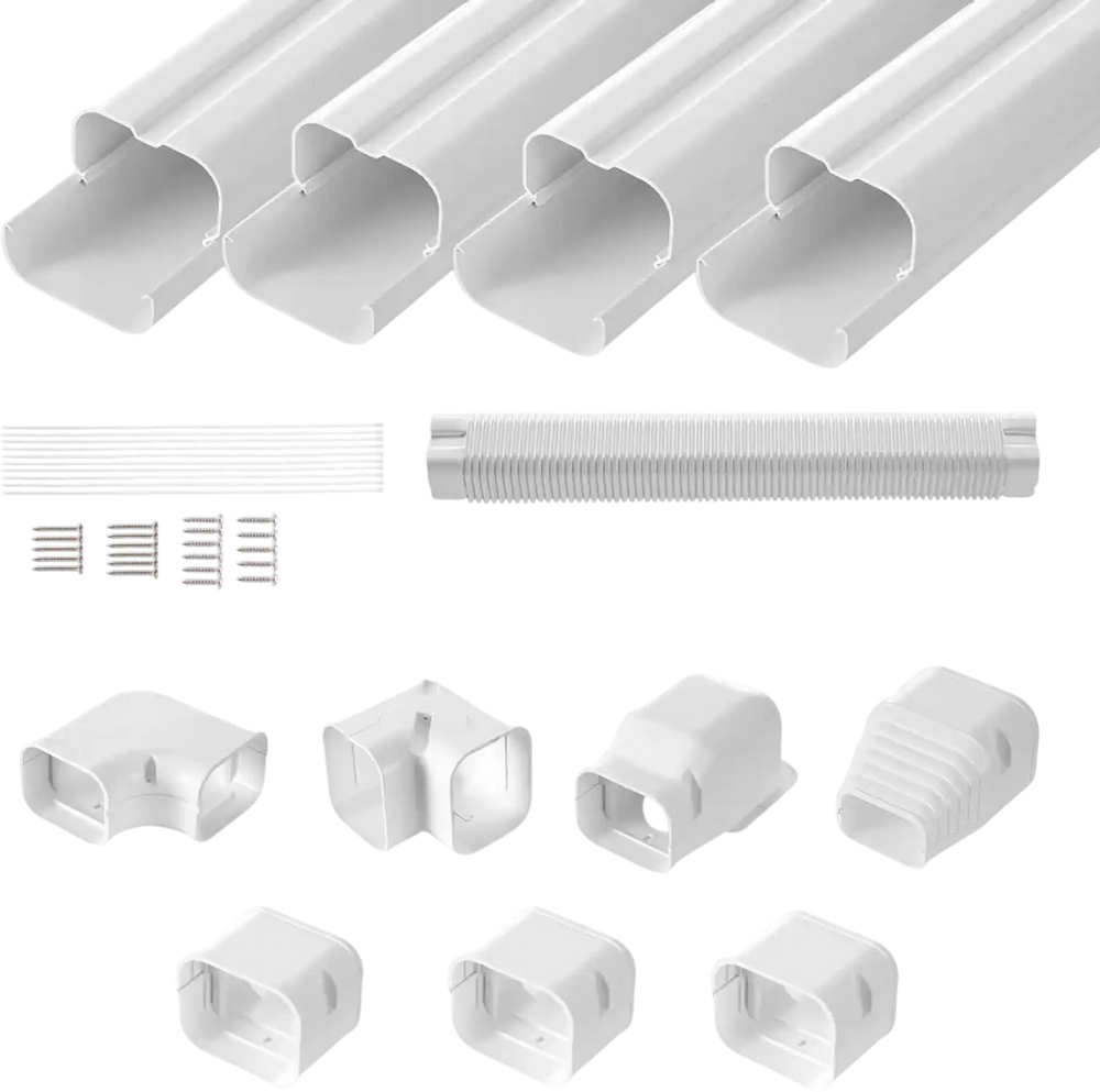 VEVOR Mini Split Line Set Cover 3-inch W 15.8Ft L, PVC Decorative Pipe Line Cover For Air Conditioner with 4 Straight Ducts & Full Components Easy to Install, Paintable for Heat Pumps, White