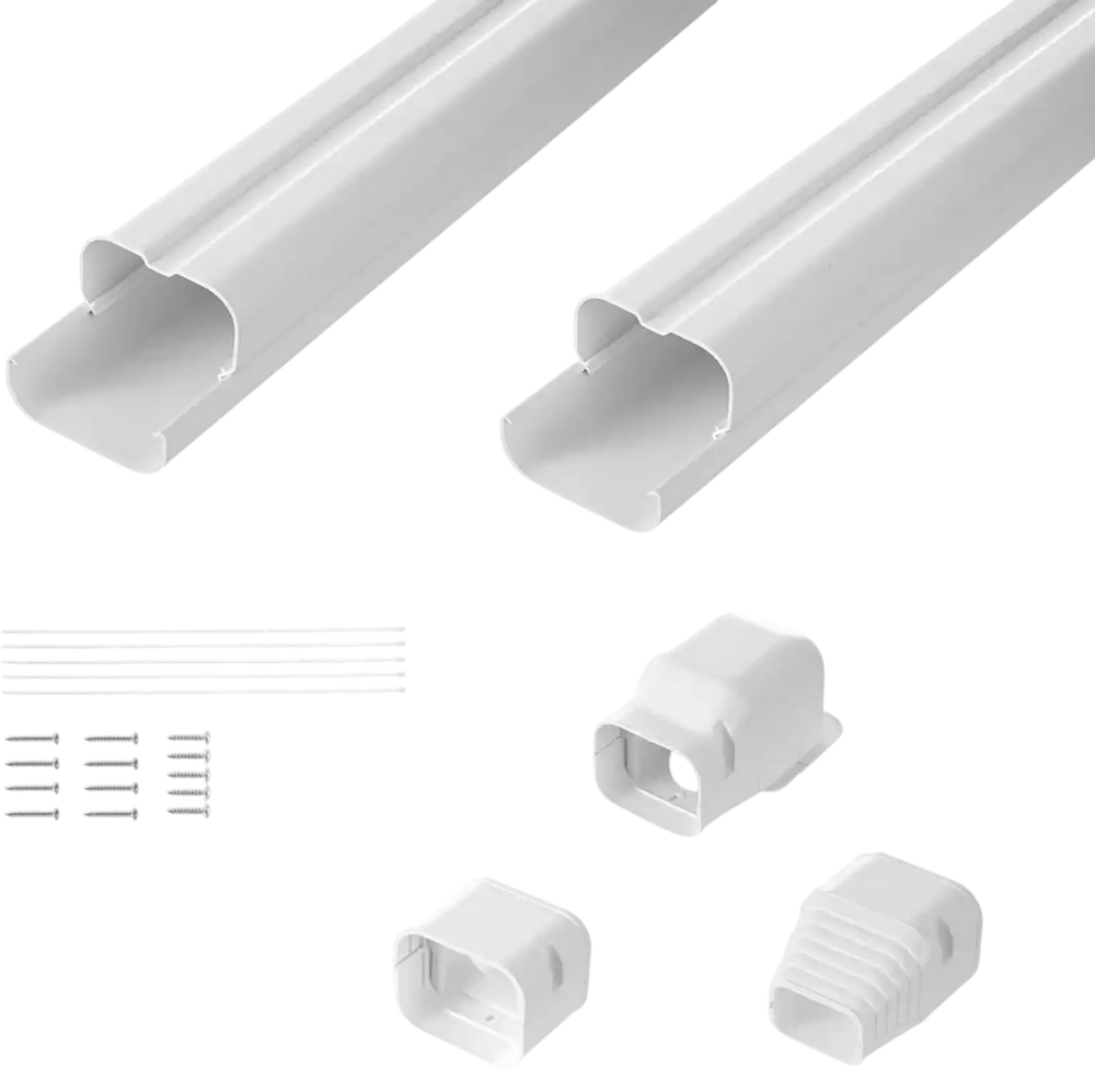VEVOR Mini Split Line Set Cover 3-inch W 7.4Ft L, PVC Decorative Pipe Line Cover For Air Conditioner with 2 Straight Ducts & Full Components Easy to Install, Paintable for Heat Pumps, White