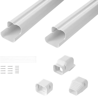 VEVOR Mini Split Line Set Cover 3-inch W 7.4Ft L, PVC Decorative Pipe Line Cover For Air Conditioner with 2 Straight Ducts & Full Components Easy to Install, Paintable for Heat Pumps, White