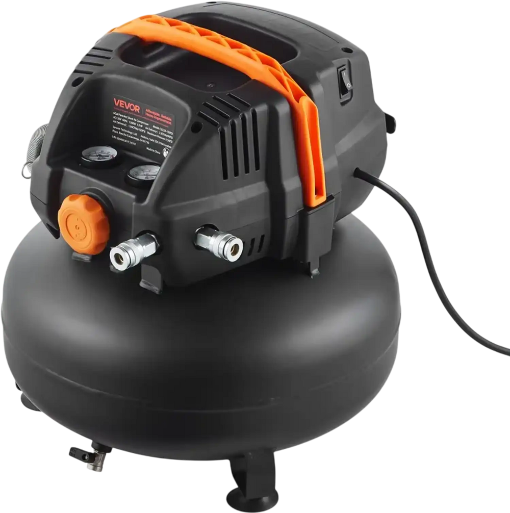 VEVOR 6 Gallon Air Compressor, 1.7HP 2.3CFM @ 90PSI Portable Pancake Air Compressor & 150PSI Max Working Pressure, Oil-Free Compressor Tank for Tire Inflation, Spray Painting, Woodwork Nailing, 120V
