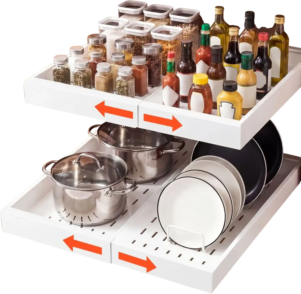VEVOR Pull Out Cabinet Organizer, 2 Pack Expandable Width (12.2"-18.9"), 20.47" Deep Pull Out Drawers for Cabinets, Sliding Drawer for Kitchen Pantry Cabinet Organizer with Nano Adhesive Strips, White