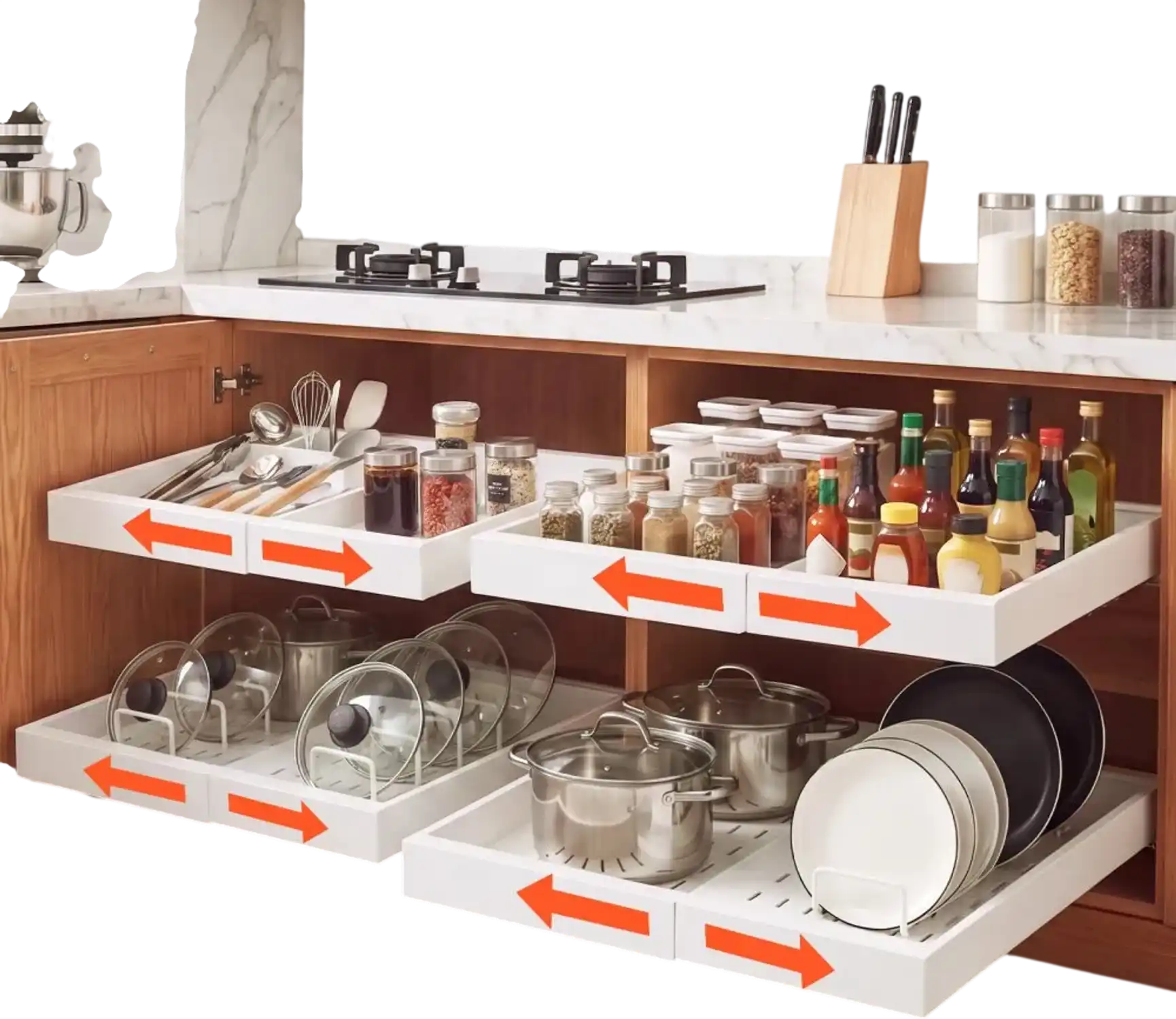 Vevor Pull-Out Basket Expandable Cabinet Organizer 4-Pack White New