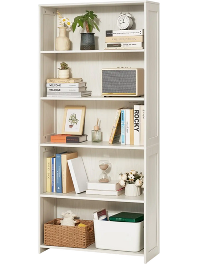 VEVOR 5 Tiers Wide Bookshelf, 68 in Wooden Open Bookcase with Display Storage Organizer Shelf, Freestanding Tall Display Floor Bookcase Bookshelf for Library, Bedroom, Living Room, Office, White