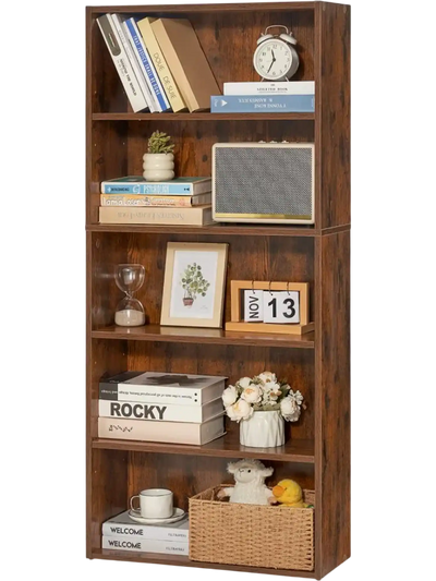 Vevor Bookcase 5-Tier Narrow Adjustable Shelf Brown 53