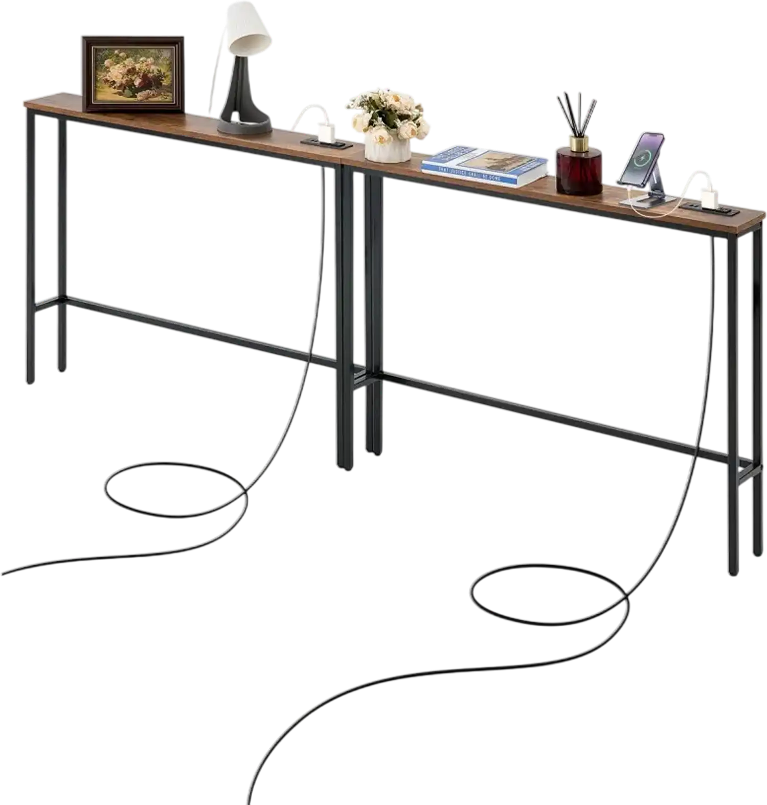 Vevor Console Table Narrow Entryway Sofa Table with Power Outlets 2-Piece Set New