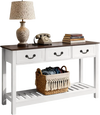 VEVOR 47 in Console Table, Farmhouse Desk Behind the Couch with Drawers and Bottom Storage Shelf, Wooden Rectangle Entrance Narrow Sofa Table for Hallway, Bedroom, Living Room, Foyer, Brown + White
