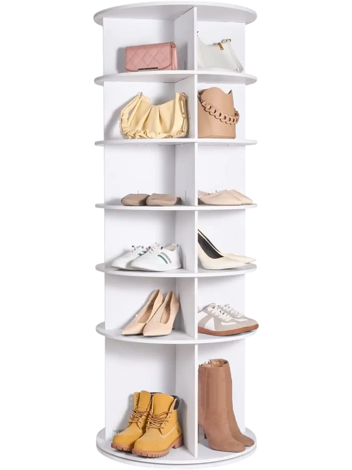 Vevor Shoe Rack 6-Tier 360° Rotating Storage Tower White New