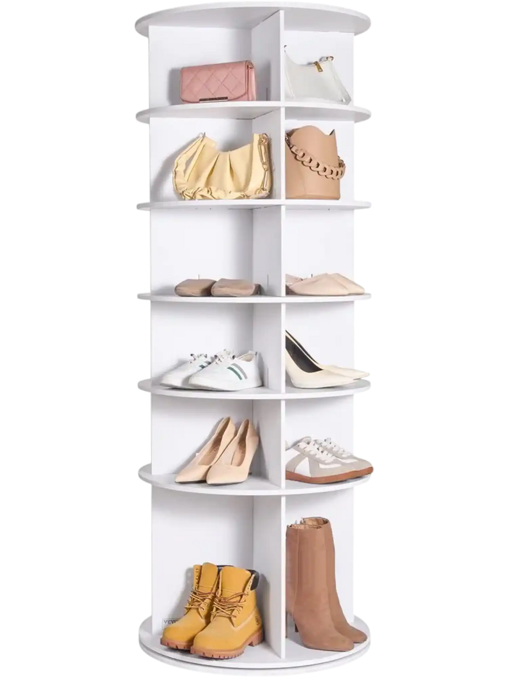 VEVOR 6 Tiers Rotating Shoe Rack Tower, 360°Spinning Shoe Display, Revolving Shoe Rack Storage Round Carousel, Lazy Susan Shoe Rack Organizer, Ideal for Bedroom, Living Room, Entryway, White