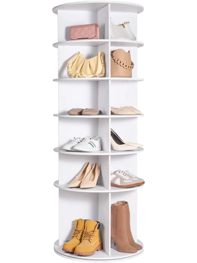 Vevor Shoe Rack 6-Tier 360° Rotating Storage Tower White New