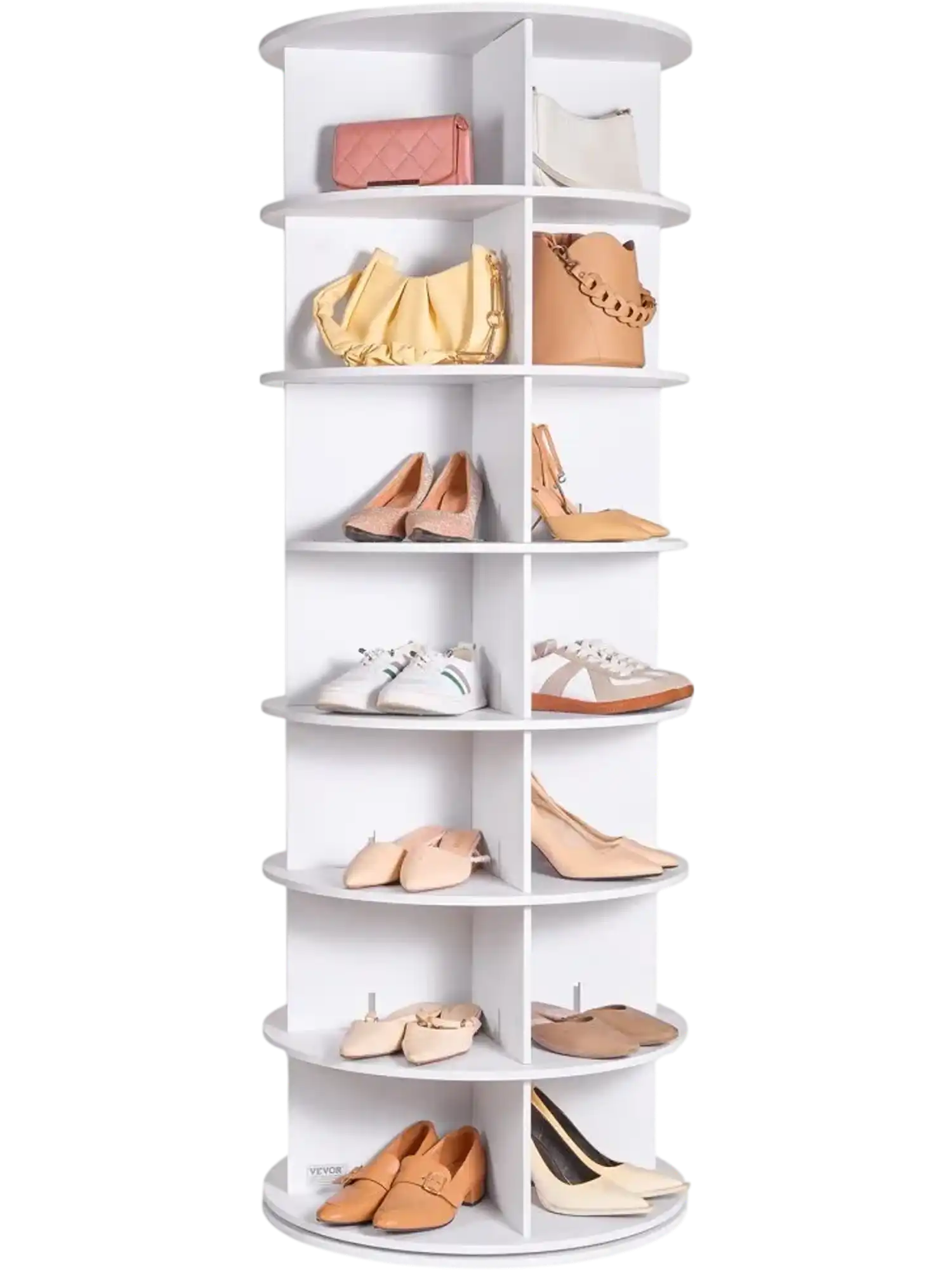 Vevor Shoe Rack 7-Tier Rotating 360° Spinning Display Carousel White New
