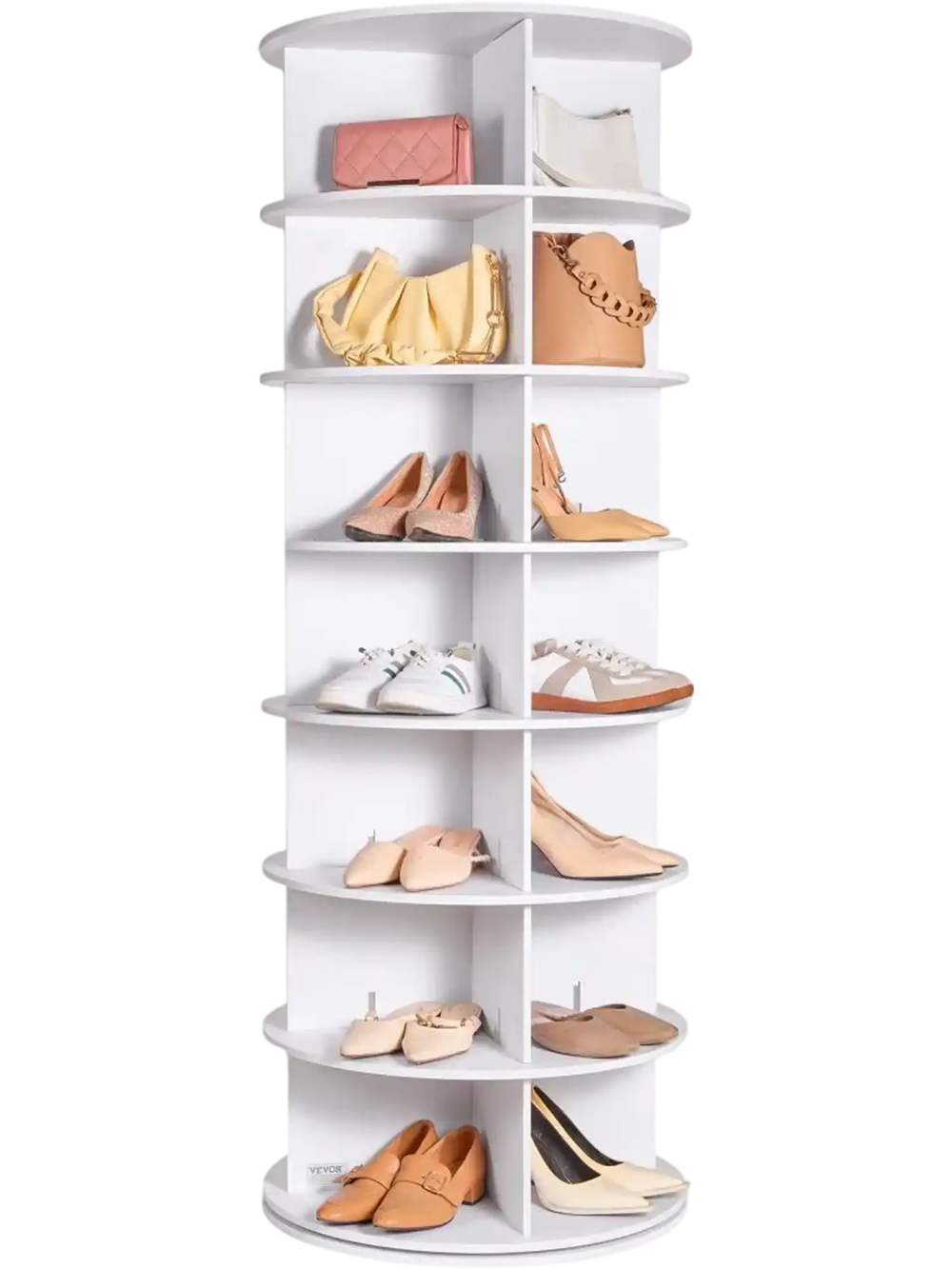 VEVOR 7 Tiers Rotating Shoe Rack Tower, 360°Spinning Shoe Display, Revolving Shoe Rack Storage Round Carousel, Lazy Susan Shoe Rack Organizer, Ideal for Bedroom, Living Room, Entryway, White