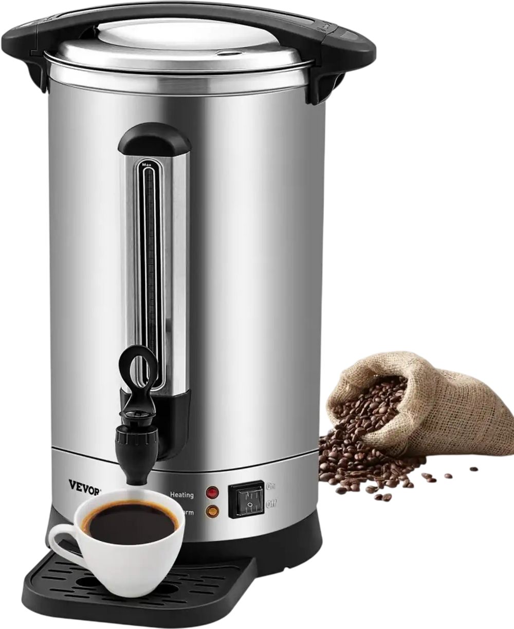 VEVOR Commercial Coffee Urn, 65 Cups Stainless Steel Large Coffee Dispenser, 1500W 110V Electric Coffee Maker Urn For Quick Brewing, Hot Water Urn with Detachable Power Cord for Easy Cleaning, Silver