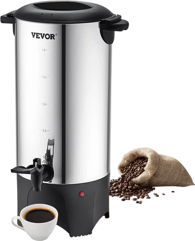 VEVOR Commercial Coffee Urn, 50 Cups Stainless Steel Large Coffee Dispenser, 1000W 110V Electric Coffee Maker Urn For Quick Brewing, Hot Water Urn with Detachable Power Cord for Easy Cleaning, Silver