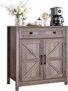 VEVOR Coffee Bar Cabinet, Farmhouse Coffee Bar Table with Drawer, Buffet Stand Cabinet with 2 Barn Doors, Sideboard Buffet Station for Living Room, Entryway, Kitchen, 29.5 x 14.7 x 31.5 in, Grey