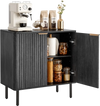 VEVOR Coffee Bar Cabinet, Mid Century Fluted Coffee Bar Table with 2-Tier Storage, Buffet Stand Cabinet with Barn Door, Sideboard Buffet Station for Living Room, Entryway, 31.5 x 14.7 x 31.5 in, Black