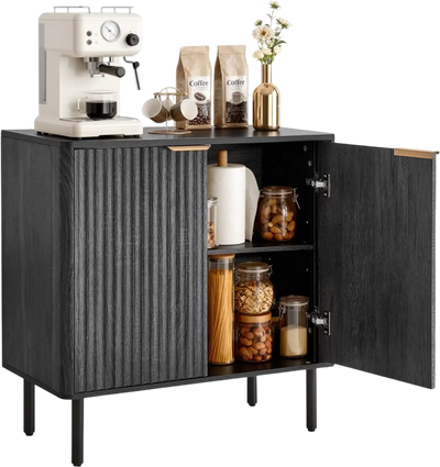Vevor Coffee Bar Cabinet Mid-Century Fluted 2-Tier Storage Buffet Table 31.5