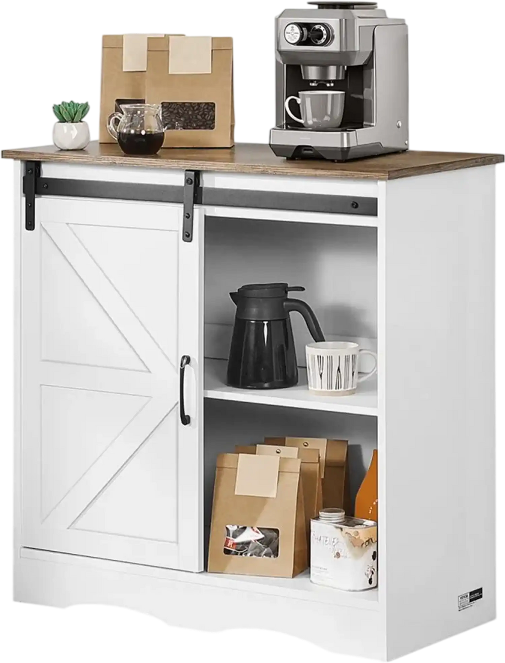 VEVOR Coffee Bar Cabinet, 31.5 x 13.8 x 31.5 in Farmhouse Coffee Bar Cabinet with 3-Tier Storage, Coffee Bar Table with Barn Door, Farmhouse Sideboard Buffet Cabinet for Living Room, Entryway