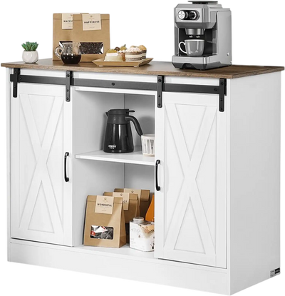 VEVOR Coffee Bar Cabinet, 41.8 x 15.8 x 32.1 in Farmhouse Coffee Bar Cabinet with 3-Tier Storage, Coffee Bar Table with Barn Doors, Farmhouse Sideboard Buffet Cabinet for Living Room, Entryway