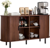 VEVOR Coffee Bar Cabinet, Mid Century Fluted Coffee Bar Table, Buffet Stand Cabinet with 2 Sliding Doors, Sideboard Buffet Station for Living Room, Entryway, Kitchen, 55.1 x 15.7 x 29.5 in, Walnut