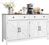 VEVOR Coffee Bar Cabinet, Farmhouse Coffee Bar Table with 2 Drawers, Buffet Stand Cabinet with 4 Barn Doors, Sideboard Buffet Station for Living Room, Entryway, Kitchen, 55.1 x 15.5 x 31.5 in, White