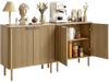 VEVOR Coffee Bar Cabinet, Mid Century Fluted Coffee Bar Table with 2-Tier Storage, Buffet Stand Cabinet with 4 Barn Doors, Sideboard Buffet Station for Living Room, Entryway, 31.5x14.7x31.5 in(Single)