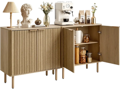 Vevor Coffee Bar Cabinet Mid Century Fluted Table with 2-Tier Storage New