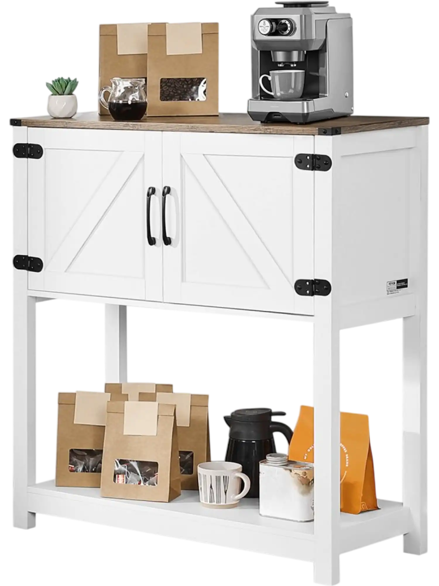 Vevor Coffee Bar Cabinet Farmhouse Storage Cabinet Brown White 31.5